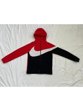 Nike youth XL HBR swoosh zip hoodie in university red, white and black